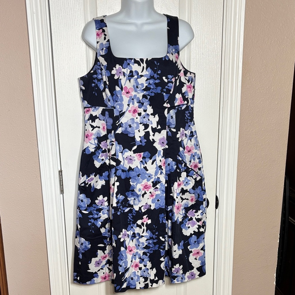 Lauren Ralph Lauren Multicolor Floral Sleeveless A-Line Midi Dress Size 14
